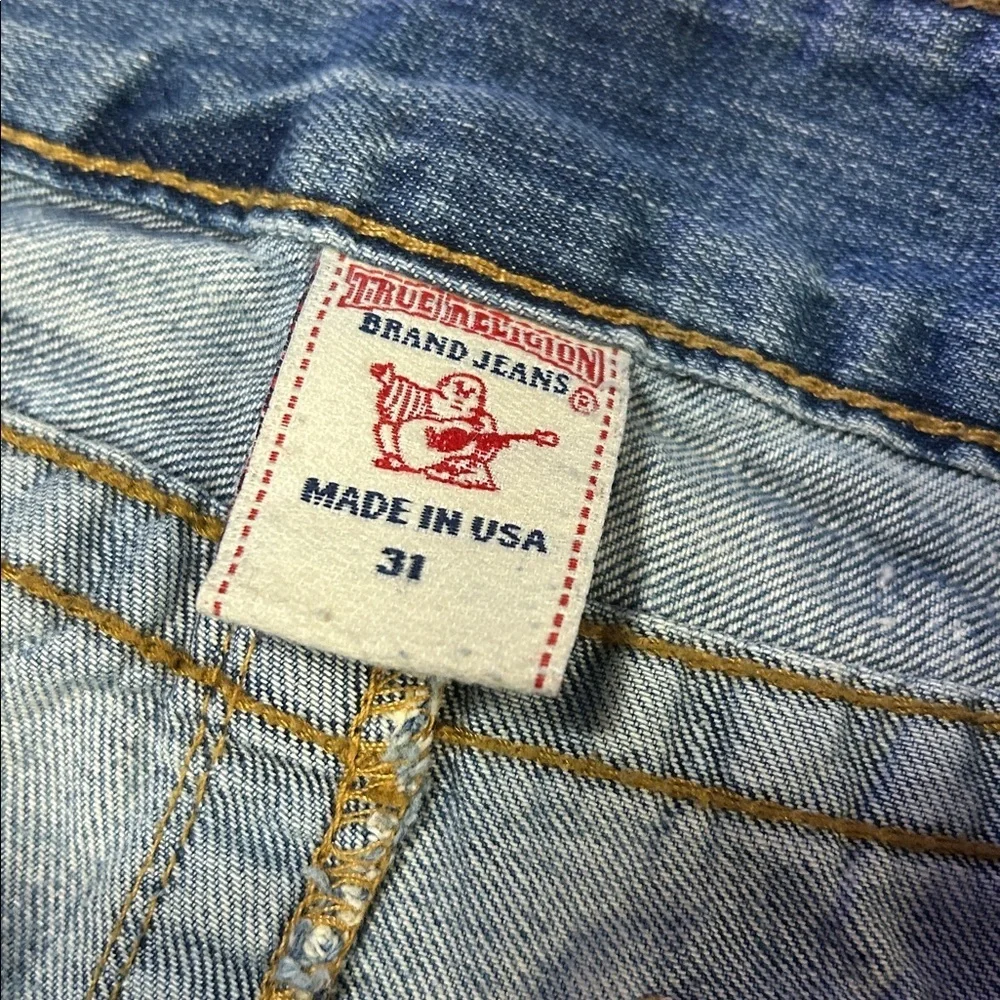 Vintage True Religion Y2K USA Made Raw Hem Blue Distressed Denim Mini Skirt | 31